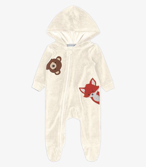 Macacão Infantil Com Capuz em Plush Trick Nick Bege
