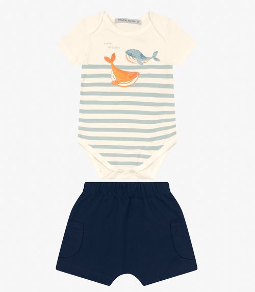 Conjunto Body com Bermuda Menino Trick Nick Bege