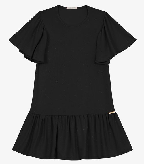 Vestido Infantil em Malha Star Shine Trick Nick Preto