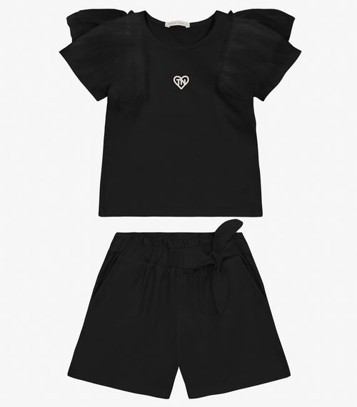 Conjunto Blusa com Shorts cotton leve Trick Nick Preto