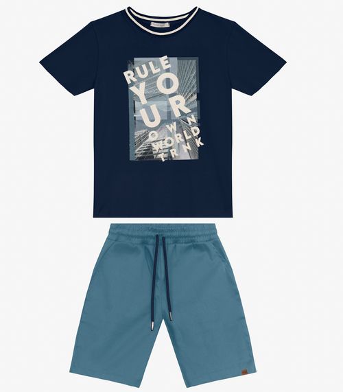 Conjunto Masculino Camiseta com Bermuda Trick Nick Azul Marinho