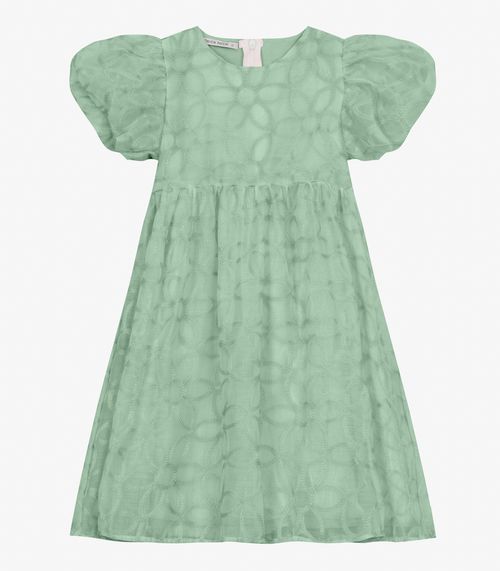 Vestido em Poly Bordado Viscose Khyara Trick Nick Verde