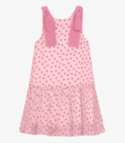 Vestido em Mini Plissado Floral e Visco Trick Nick Rosa