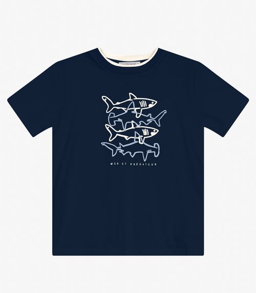 Camiseta Masculina em Meia Malha Trick Nick Azul Marinho