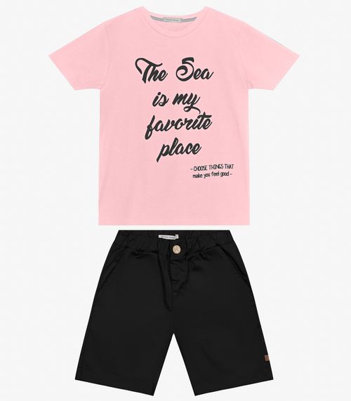 Conjunto Infantil Camiseta com Bermuda Trick Nick Rosa