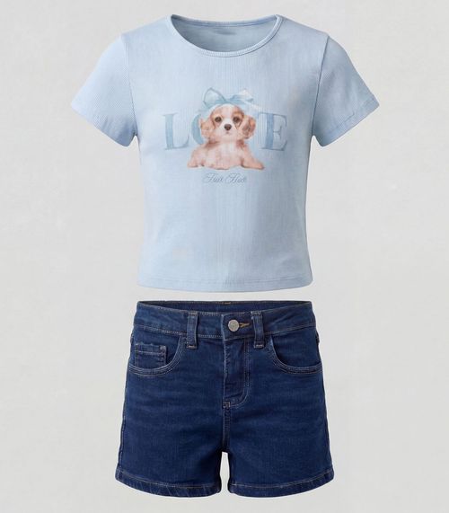 Conjunto Menina Blusa Com Shorts Trick Nick Azul