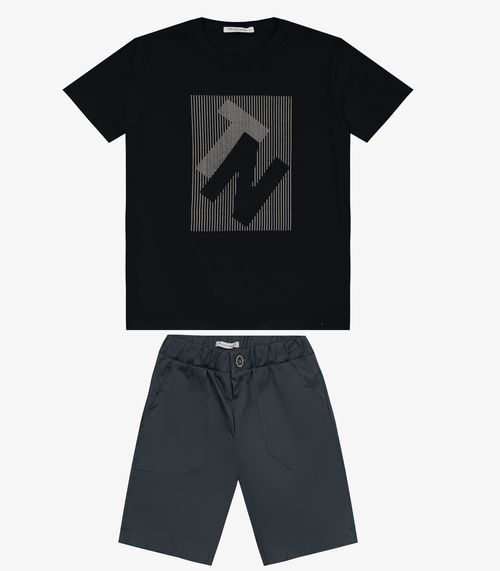 Conjunto Masculino Camiseta com Bermuda Trick Nick Preto