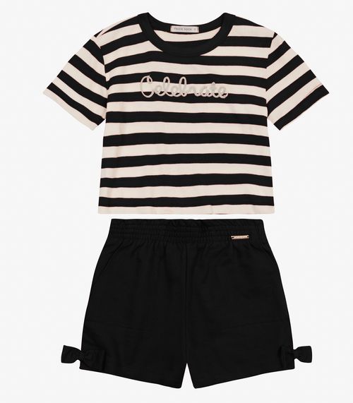 Conjunto Blusa com Shorts em Ribana 2x1 Trick Nick Preto