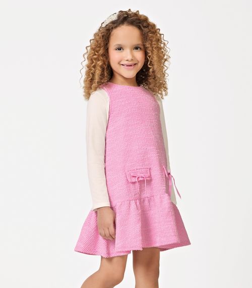 Conjunto Vestido Com Blusa em Tweed Trick Nick Rosa