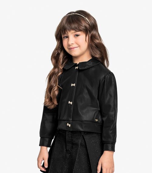 Jaqueta Infantil Feminina Em Suede Trick Nick Preto