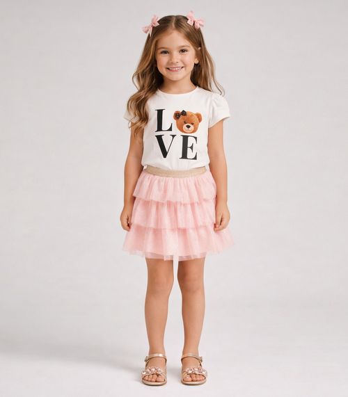 Blusa Infantil Feminina em Cotton Leve Trick Nick Bege