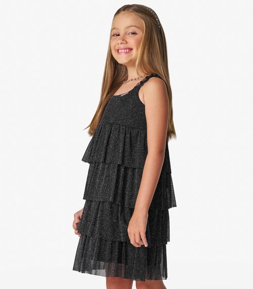 Vestido Infantil em Tule Shine Duo Trick Nick Preto
