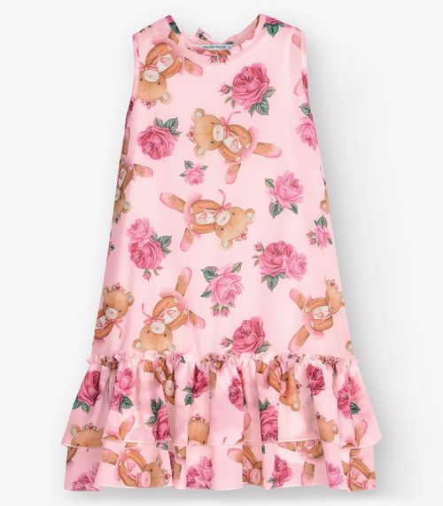 Vestido Meia Malha e Chiffon Trick Nick Rosa