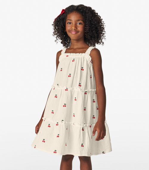 Vestido Infantil em Gaze Bordada Trick Nick Bege