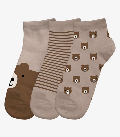Kit 3 Pares De Meia Cano Curto Infantil Trick Nick Marrom