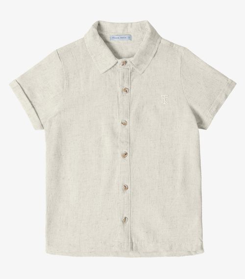 Camisa Infantil Masculina Com Botões Trick Nick Bege