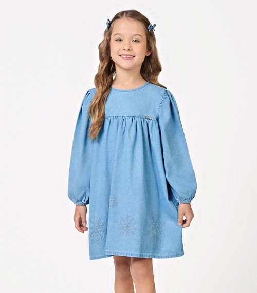 Vestido Manga Longa Feminino Denim Trick Nick Azul