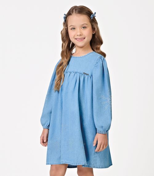 Vestido Manga Longa Feminino Denim Trick Nick Azul