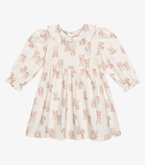 Vestido Manga Longa Feminino Trick Nick Bege