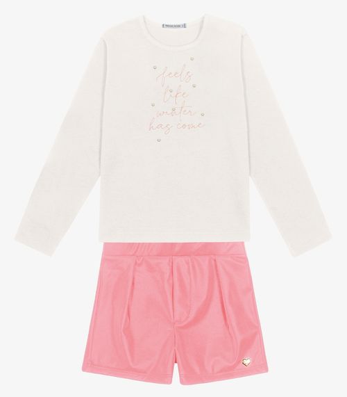 Conjunto Blusa com Shorts Feminino Trick Nick Bege