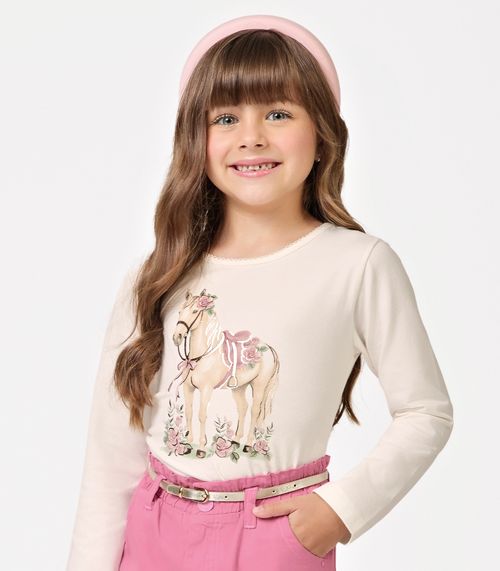 Blusa Feminina Infantil Manga Longa Trick Nick Bege