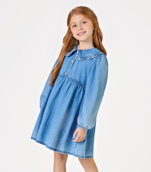 Vestido Manga Longa Feminino Denim Trick Nick Azul