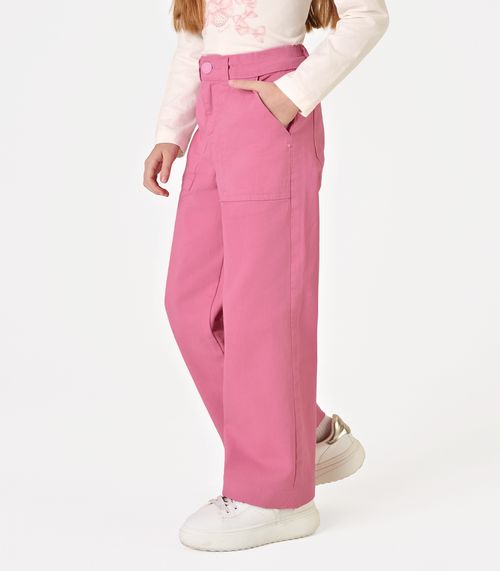 Calça Infantil Feminina Wide Leg Sarja Trick Nick Rosa