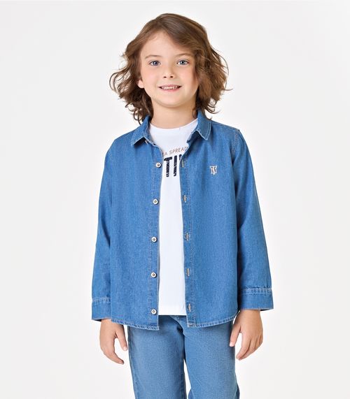 Camisa Infantil Manga Longa Jeans Trick Nick Azul