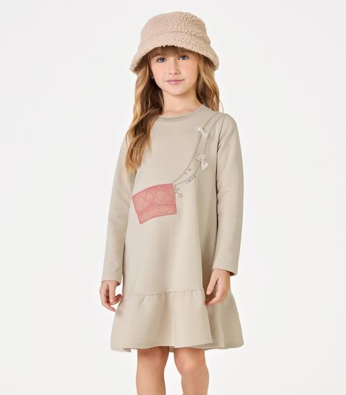 Vestido Manga Longa Trick Nick Bege