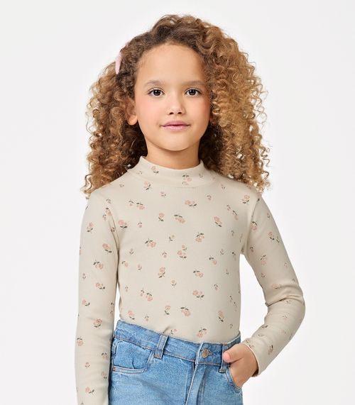 Blusa Manga Longa Feminina Infantil Trick Nick Bege