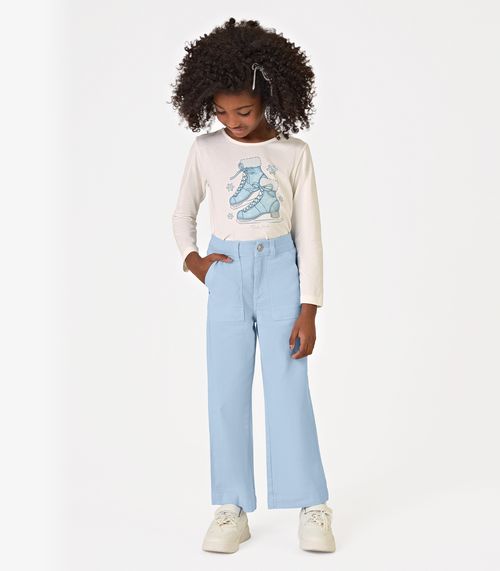 Calça Infantil Feminina Wide Leg Sarja Trick Nick Azul