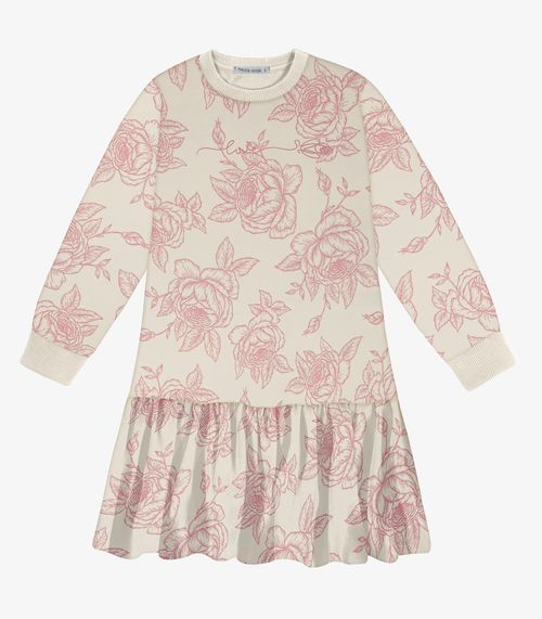 Vestido Manga Longa Menina Trick Nick Bege