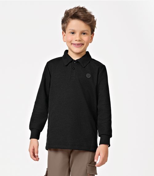 Polo Infantil Manga Longa Masculina Trick Nick Preto