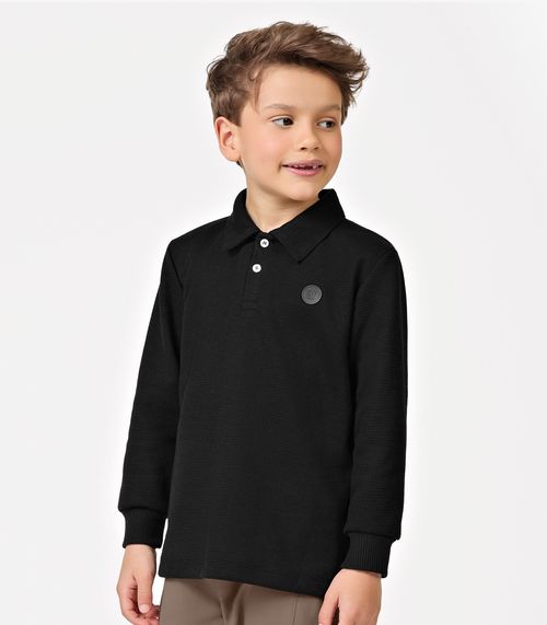 Polo Infantil Manga Longa Masculina Trick Nick Preto