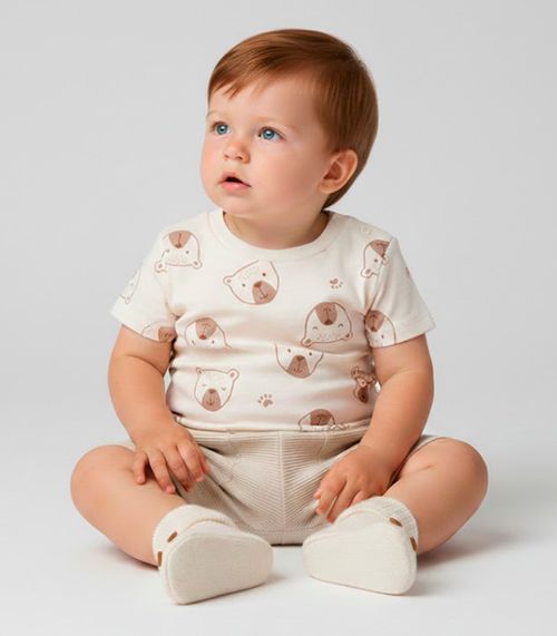 Conjunto Infantil Camiseta e Bermuda Trick Nick Bege