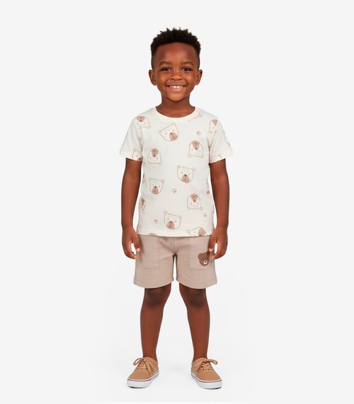 Conjunto Infantil Camiseta e Bermuda Trick Nick Bege