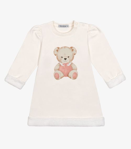 Vestido Peluciado Manga Longa Trick Nick Bege