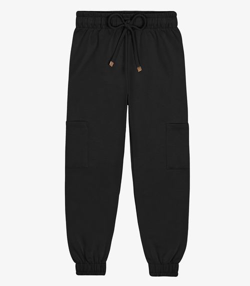 Calça Feminina Cargo Moletom Trick Nick Preto