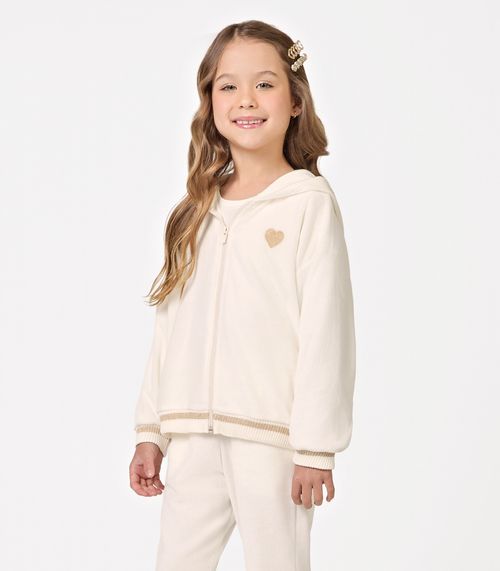 Conjunto Jaqueta Com Capuz Calça Plush Trick Nick Bege