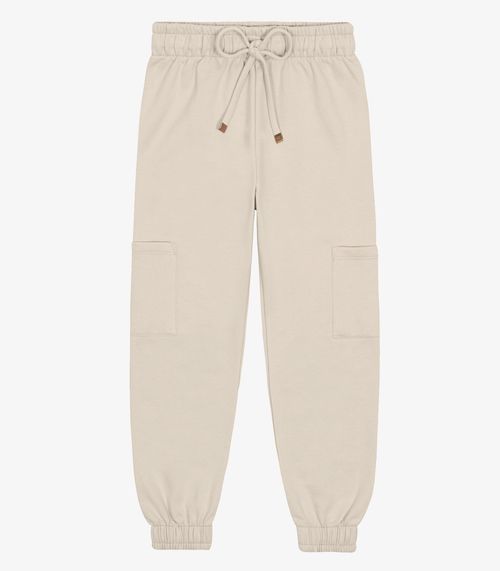Calça Feminina Cargo Moletom Trick Nick Bege