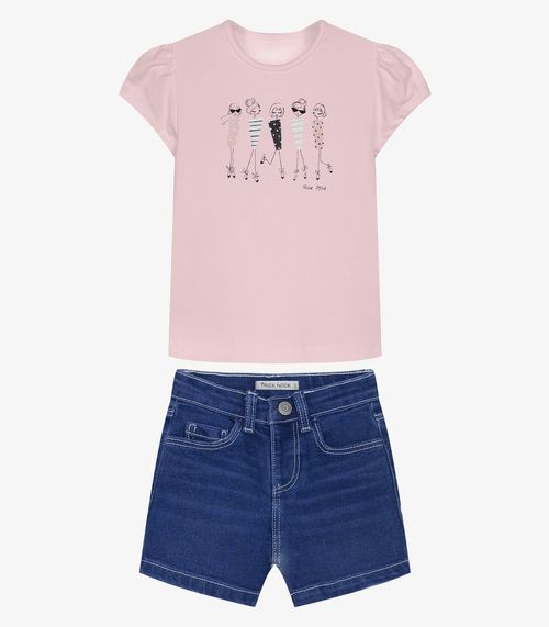 Conjunto Infantil Blusa Com Shorts Trick Nick Rosa