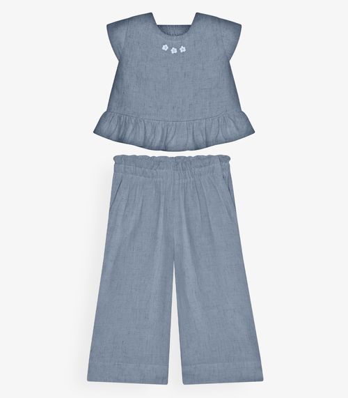 Conjunto Menina Blusa Com Pantacourt Trick Nick Azul