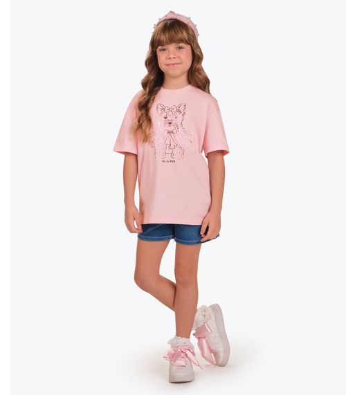Camiseta Feminina Infantil Estampa Foil Trick Nick Rosa