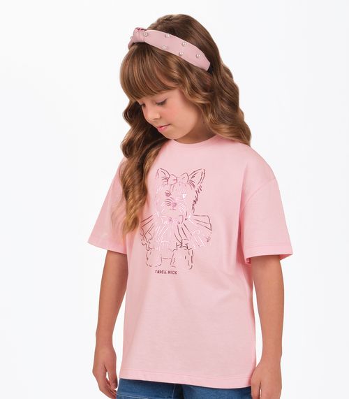 Camiseta Feminina Infantil Estampa Foil Trick Nick Rosa