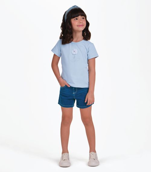 Blusa Feminina Infantil Flor de Lurex Trick Nick Azul
