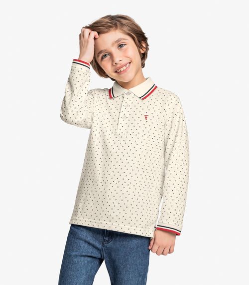 Polo Infantil Manga Longa Trick Nick Bege