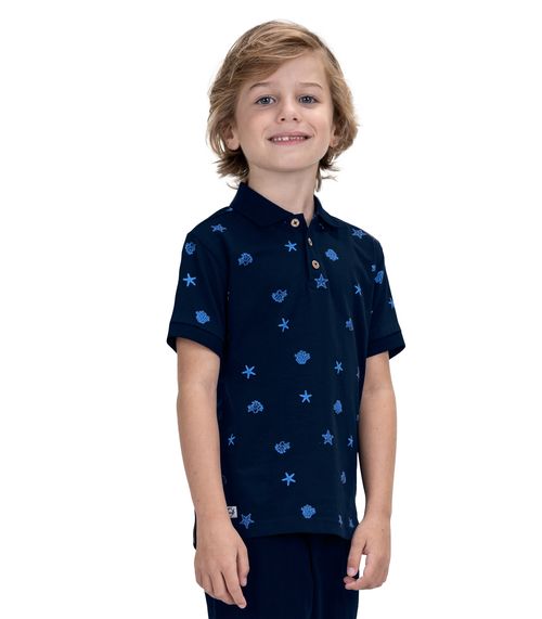 Polo Infantil Estampada Trick Nick Azul