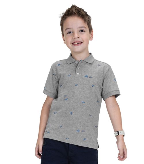 Polo Infantil Masculina Cotton Trick Nick Cinza