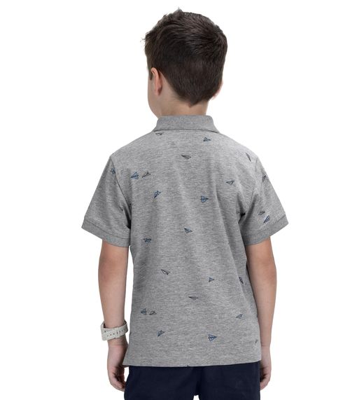 Polo Infantil Masculina Cotton Trick Nick Cinza