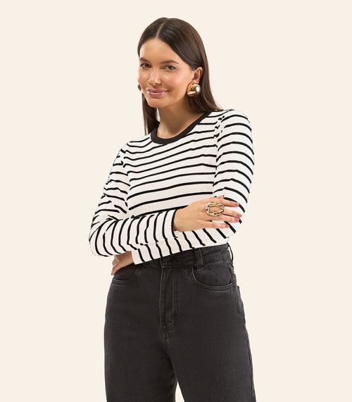 Blusa Manga Longa Feminina Listrada Plus Rovitex Bege